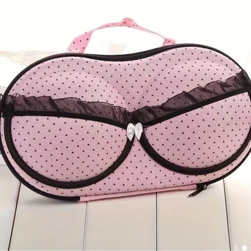 Pink and Black Polka Dot Cosmetic Bag with Structured Design